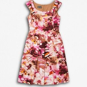 Muse Womens Pink Floral Fit and Flare Pleated Garden Party Dress Size 6